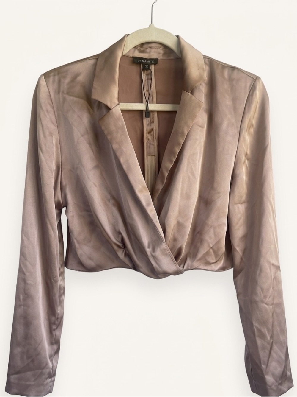 2/25$✨ Dynamite Champagne Satin Wrap w Tailored Collar Blouse - SIZE SMALL